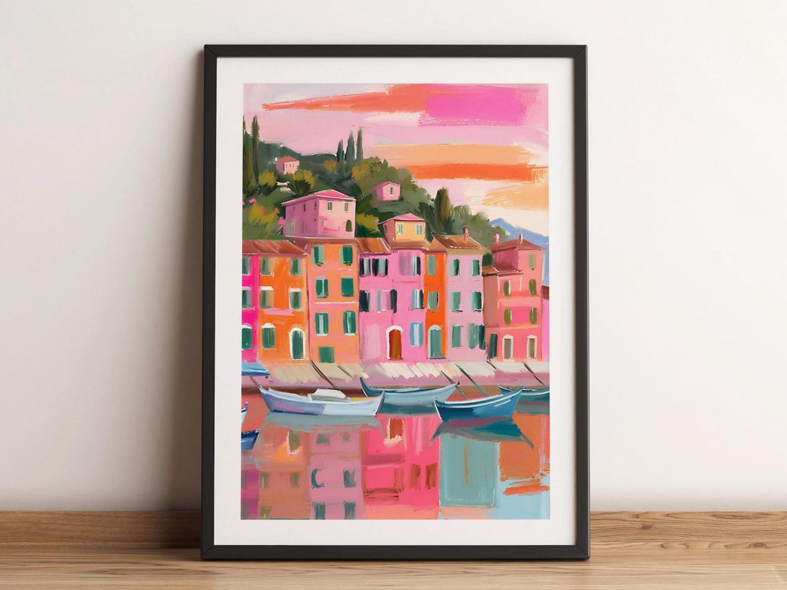 Portofino Italy Painting Wall Art Watercolor Travel Print City Landmark Landscape Home Decor Italian Artwork Poster