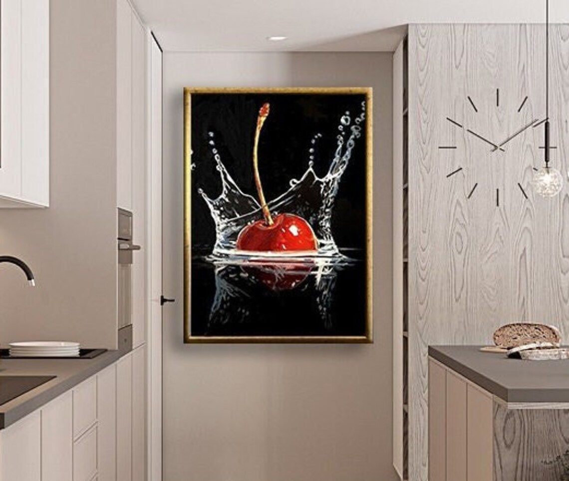 Cherry Falling Into Water New Home Gift Kitchen Decor Painting Kitchen Wall Decor Wall Art Print Ready To Hang Wall Print