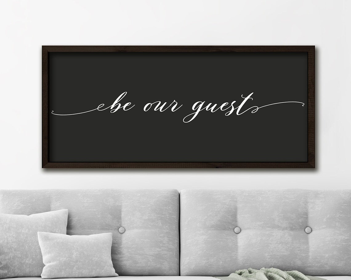Be Our Guest White Script On Black Modern Guest Room Welcome Poster