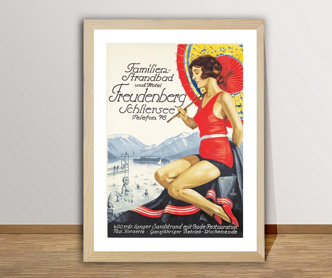 Familien Strandbad Und Hotel Freudenberg Schliersee Switzerland Vintage Travel Poster Travel Memories Poster Gift Idea Wall Decor