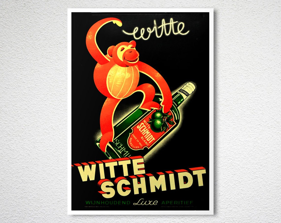 Witte Schmidt Aperitif Red Monkey and Liqueur Bottle Vintage Poster - Image 2