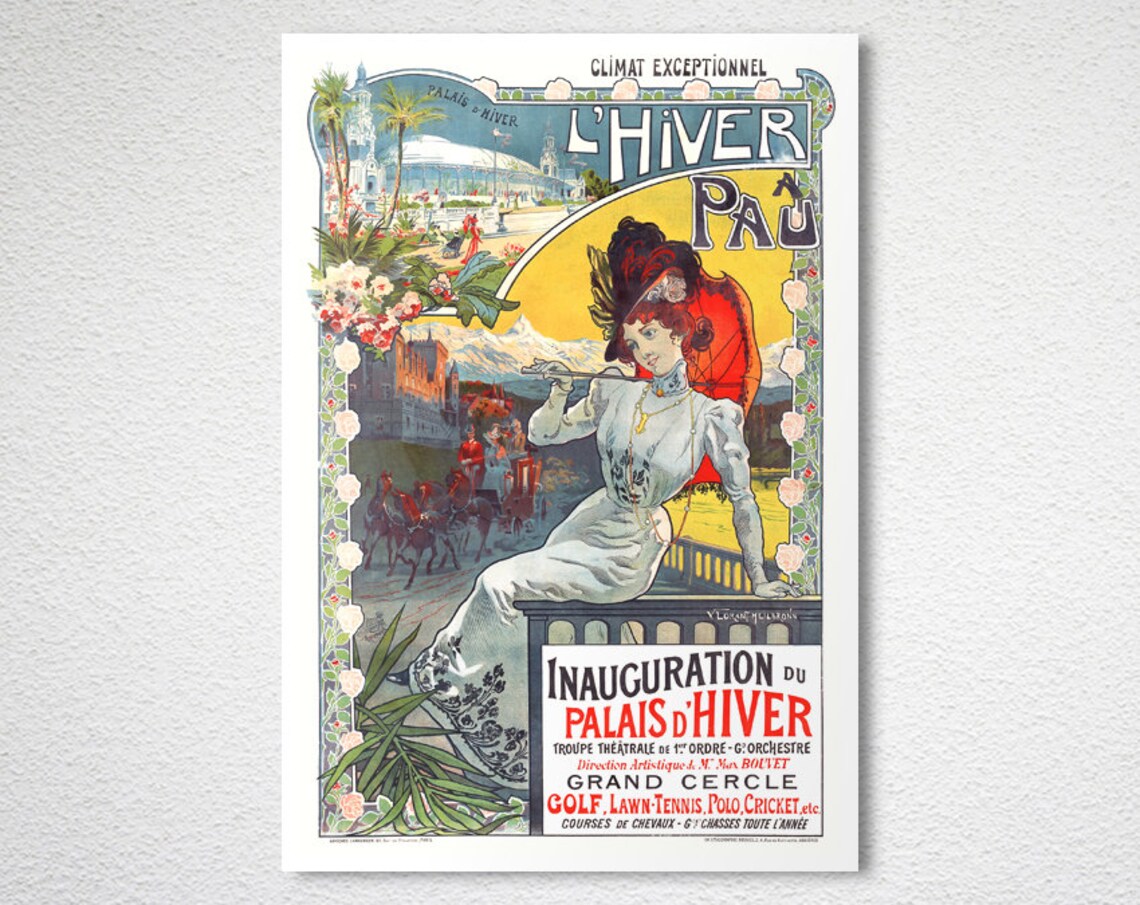 L Hiver a Pau Palais d Hiver Vintage French Art Nouveau Travel Poster - Image 2