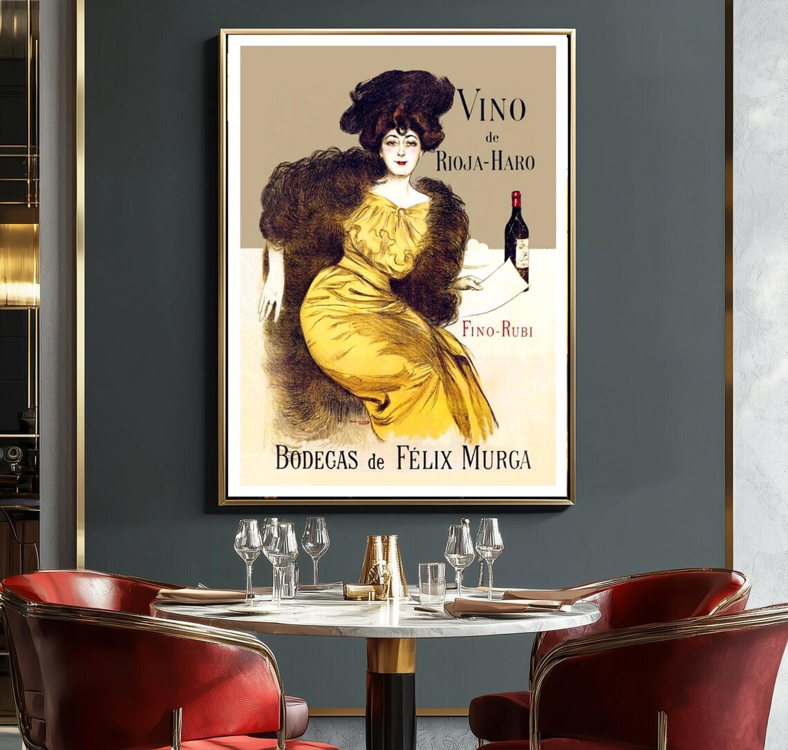 Vino De Rioja Haro Felix Murga Woman Fur Wine Vintage Ad Poster - Image 2