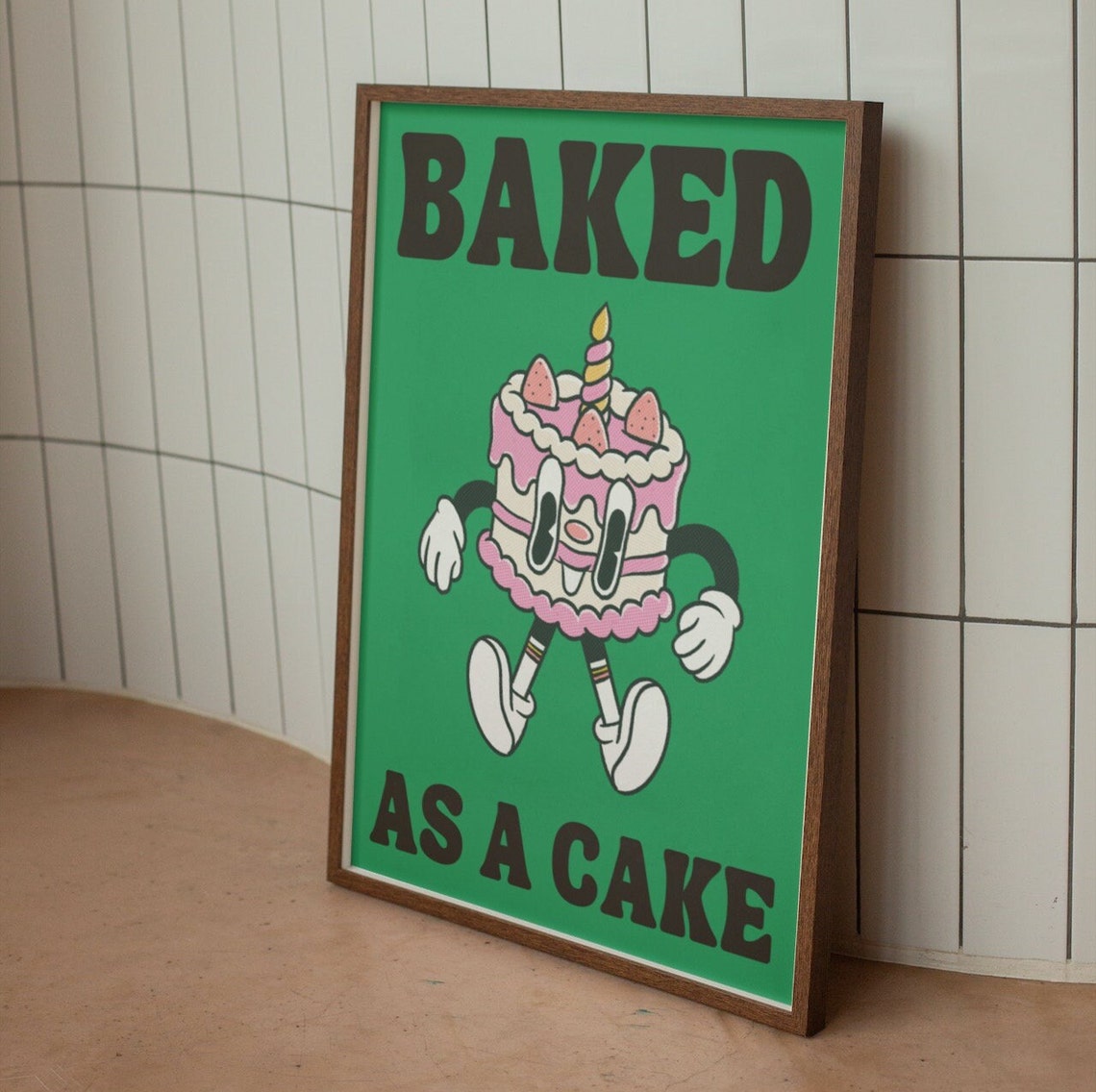 Baked As A Cake Green Retro Art Print - Image 2