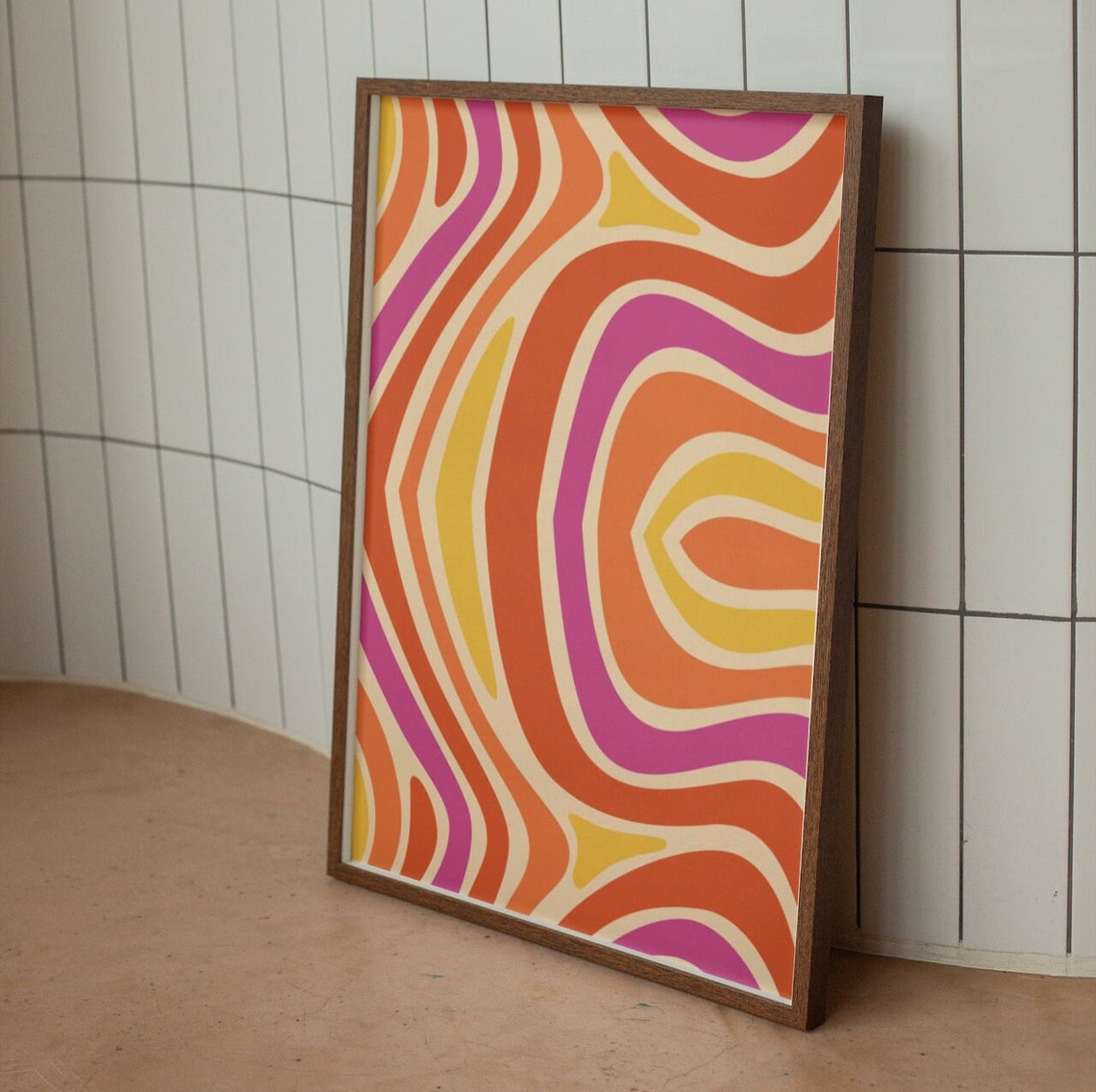 Groovy Wavy Marbled Abstract Poster in Orange Pink and Yellow Art - Image 2