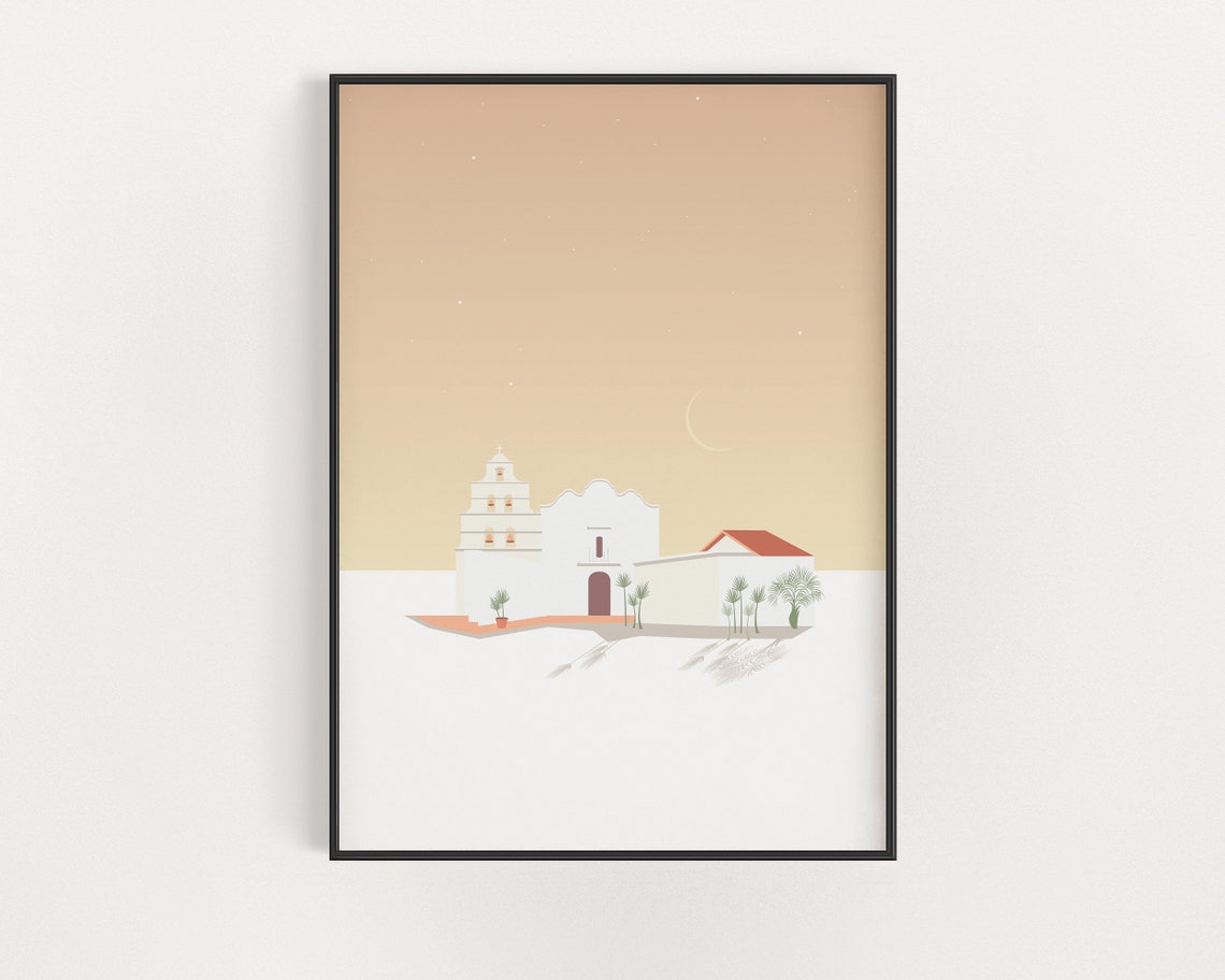 San Diego Mission Basilica de Alcalá at Sunset, Travel Poster