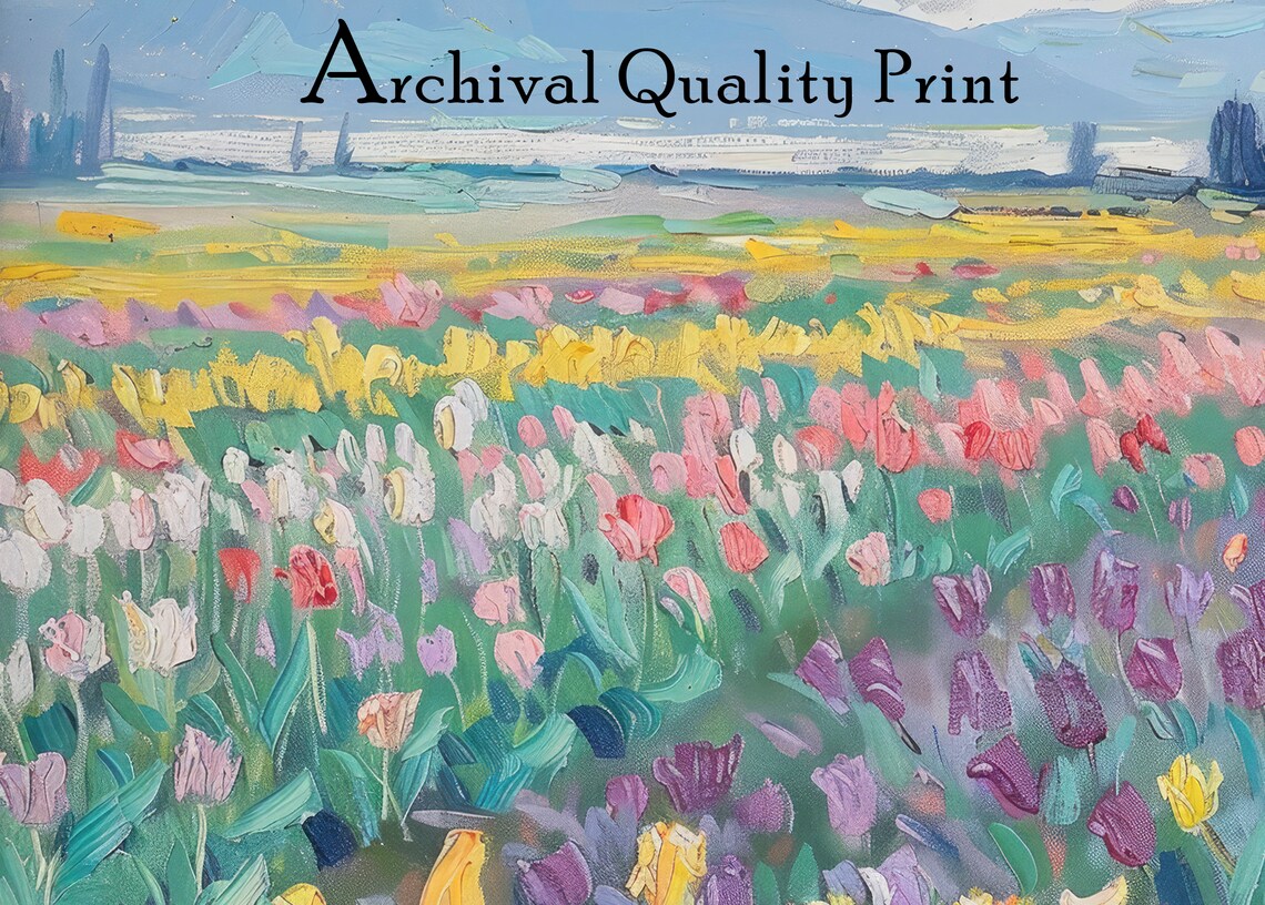 Tulip Field Landscape Oil Painting, Spring Decor - Image 4
