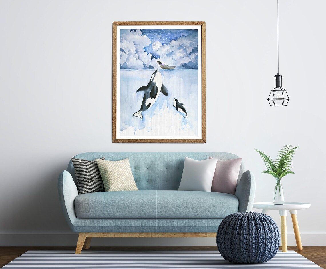 Orca Whale Watercolor Painting, Ocean Art Print - Image 4