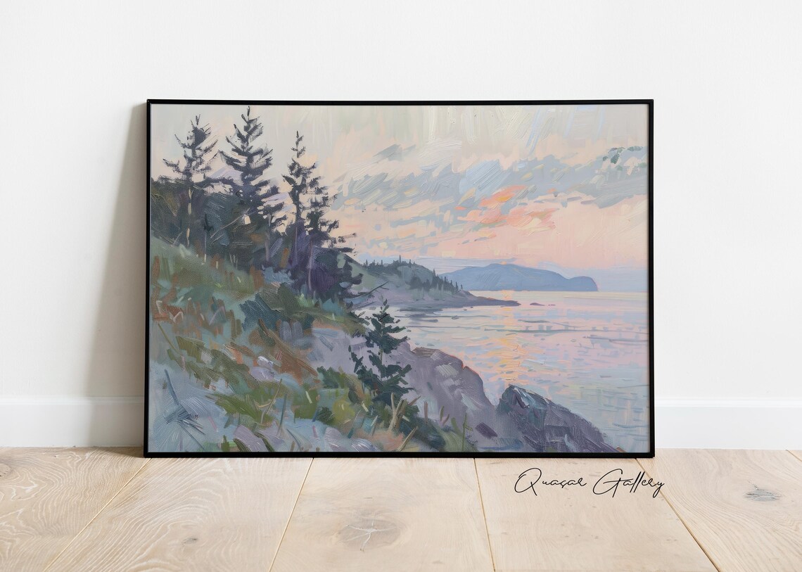 Lake Horizon Calming Landscape Oil Painting Sunset - Image 3