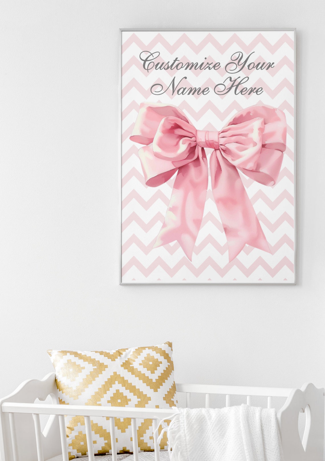 Personalized Pink Watercolor Bow with Custom Name Preppy Poster - Image 2