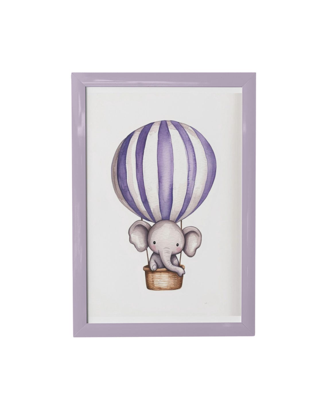 Purple Striped Hot Air Balloon With Baby Elephant Nursery Poster