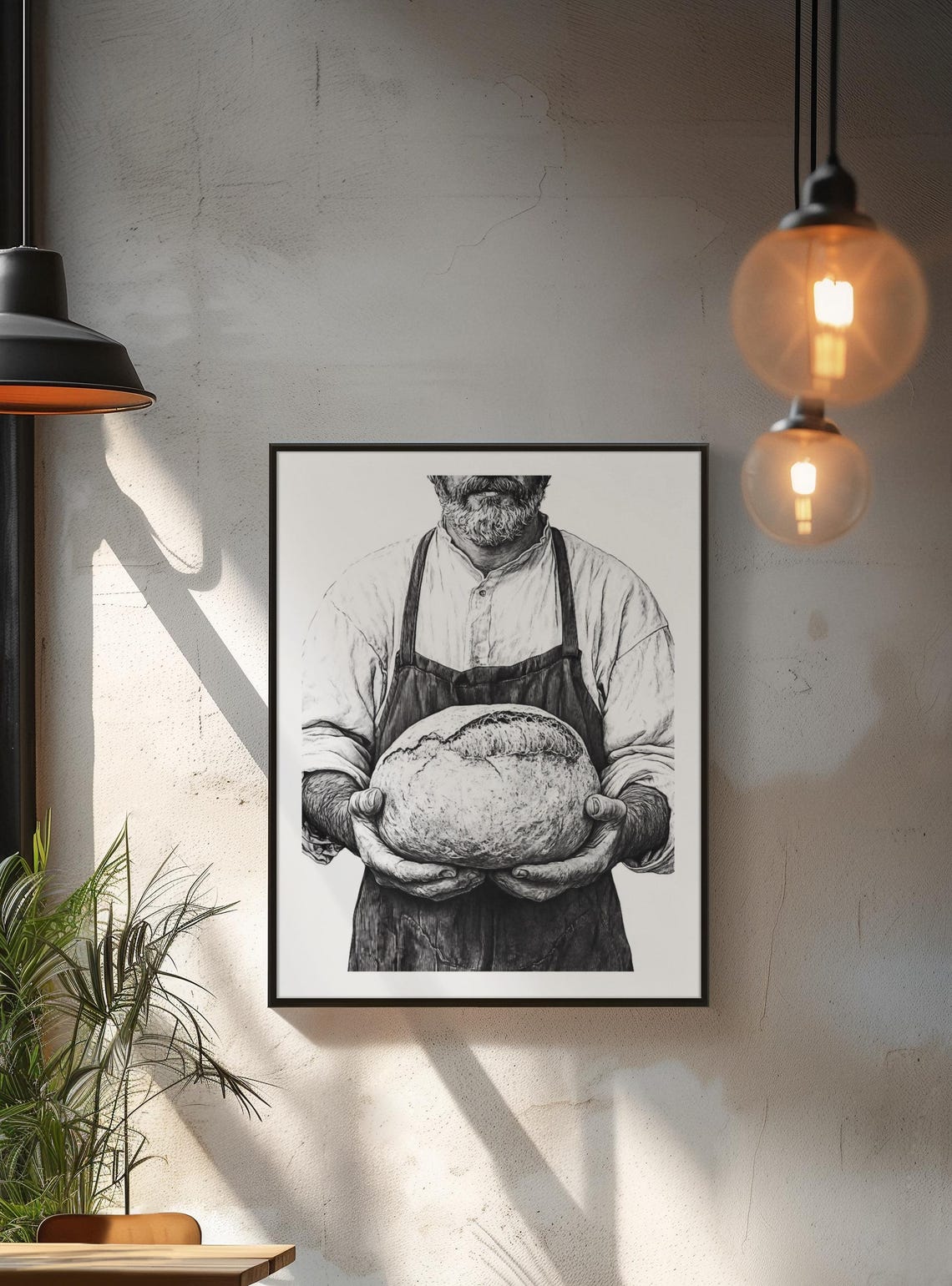 Baker Holding Artisan Bread Loaf Black And White Rustic Poster