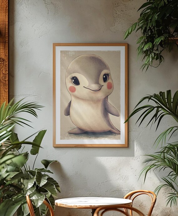 Adorable Baby Dolphin Ocean Nursery Animal Illustration Poster
