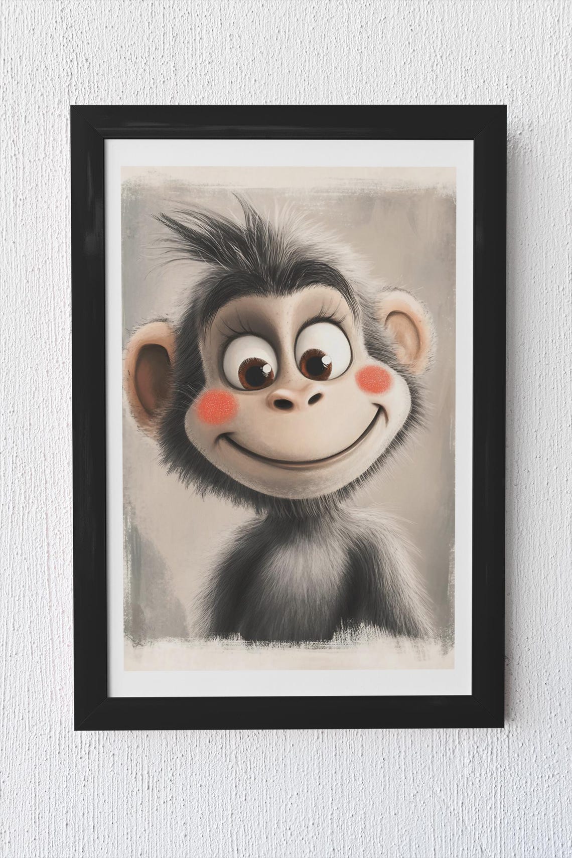 Cute Fluffy Baby Monkey Portrait Playful Nursery Animal Wall Art - Image 4