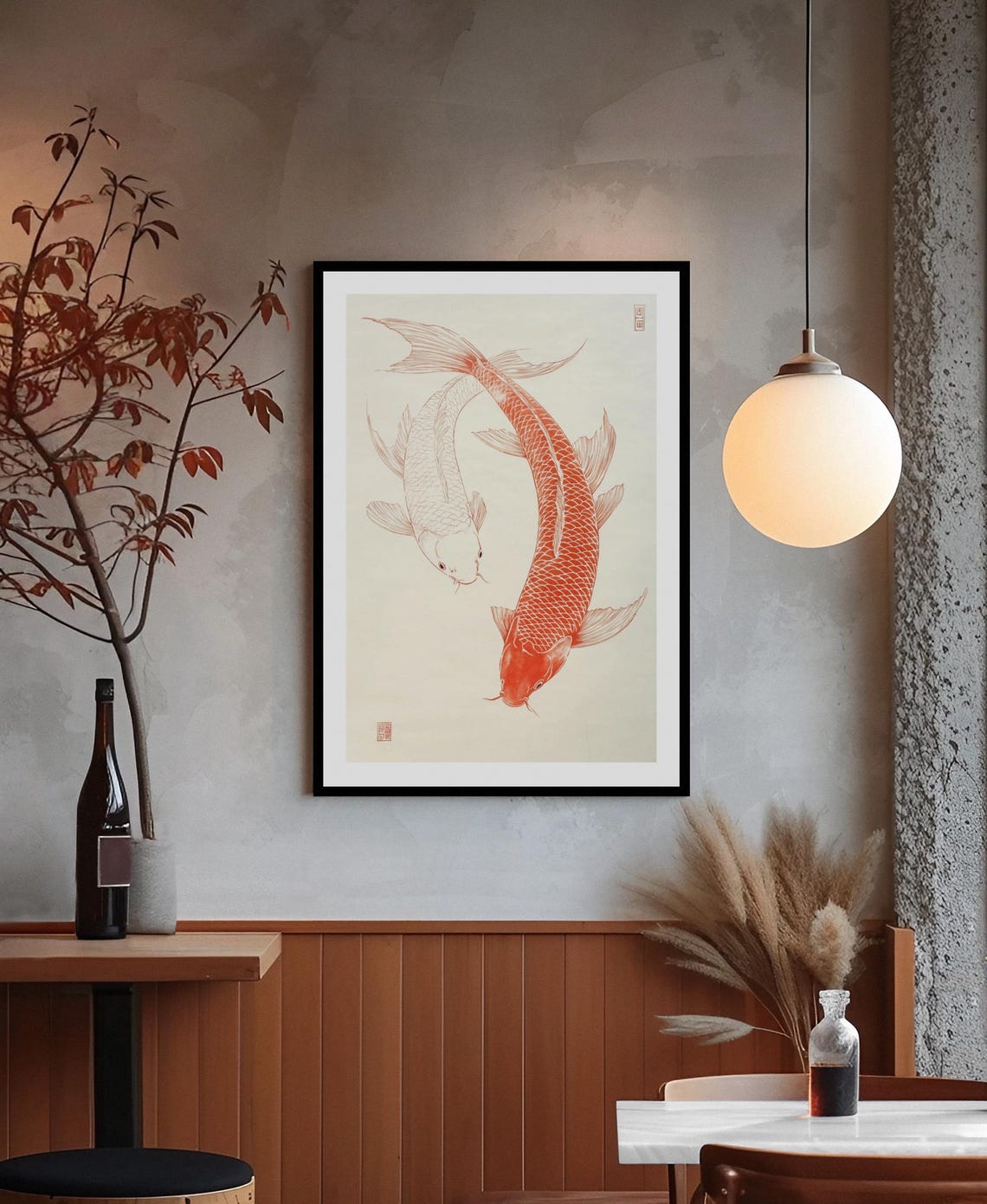 Red And White Koi Fish Traditional Japanese Ink Art Zen Poster