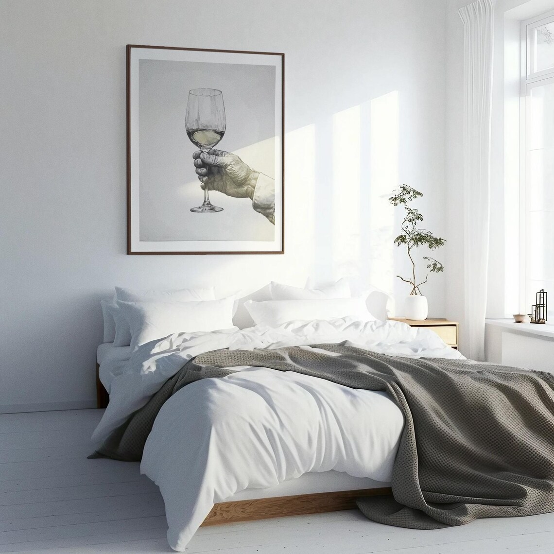 Hand Holding Wine Glass Minimalist Black And White Sketch Art Poster - Image 4