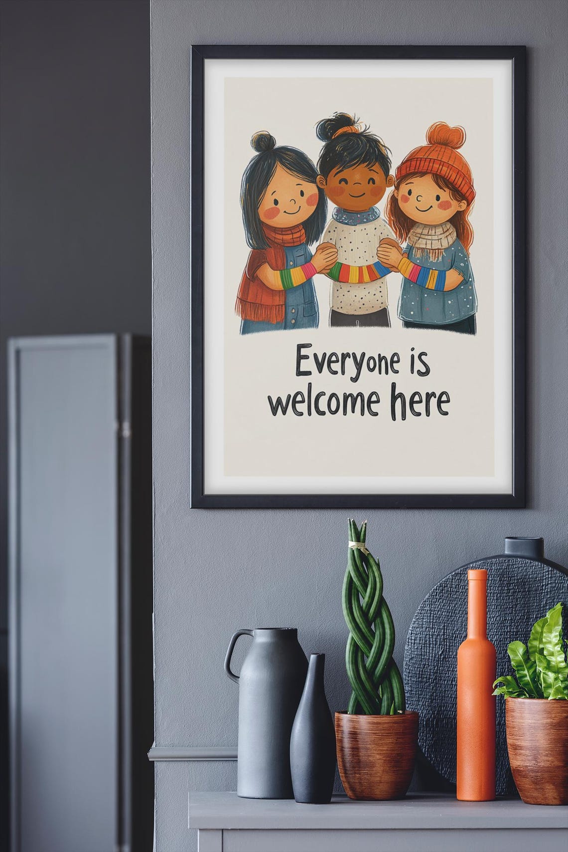 Everyone Is Welcome Here Winter Kids Rainbow Sleeves Nursery Poster - Image 3