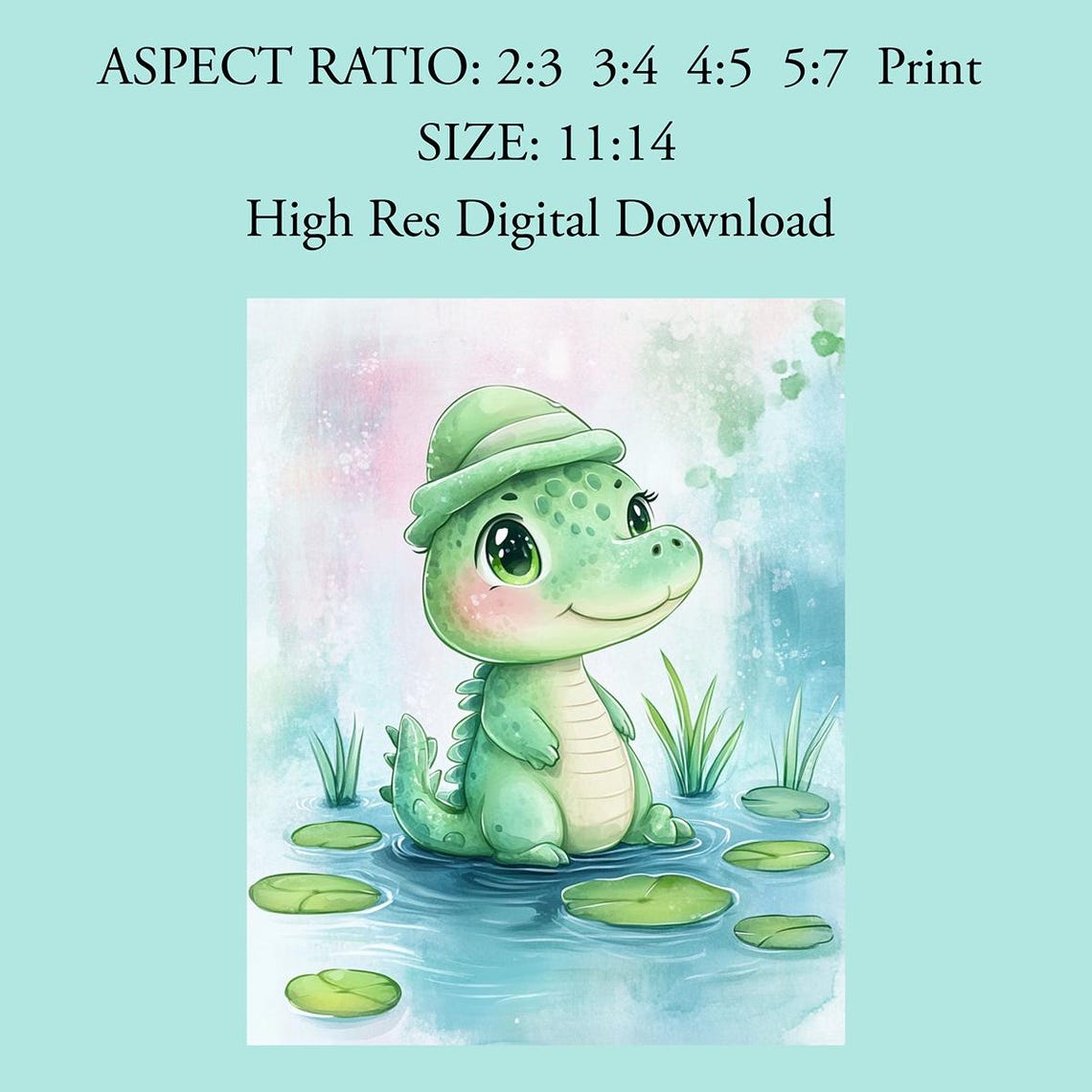 Playful Baby Crocodile Wall Art Print Serene Pond Nursery Decor Kids Room Art Charming Water Wall Art - Image 4