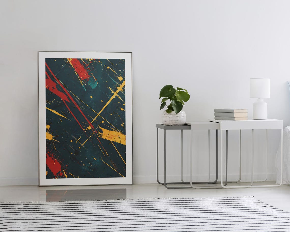Bold Red Yellow Teal Paint Splash Abstract Modern Decor Poster - Image 2