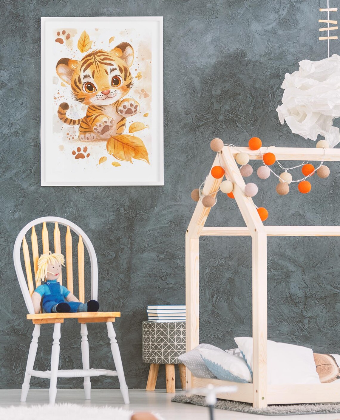 Playful Tiger Cub With Autumn Leaves Fall Nursery Decor Poster - Image 4