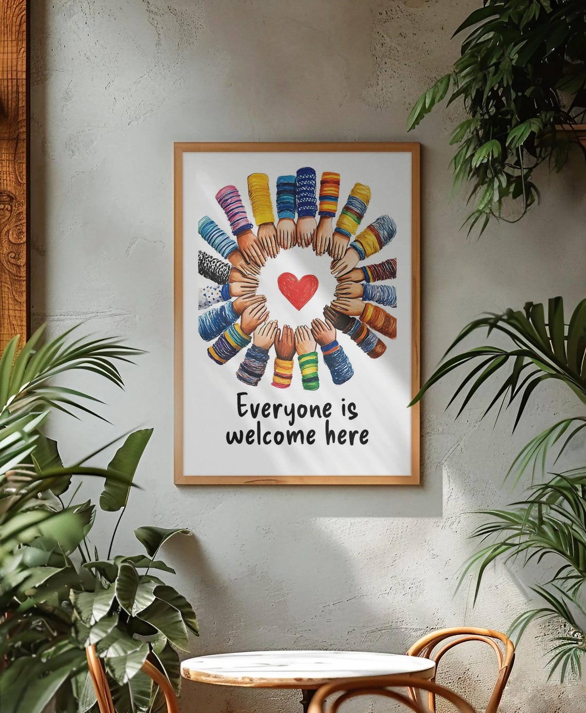 Everyone Is Welcome Here Circle Of Diverse Hands Heart Poster