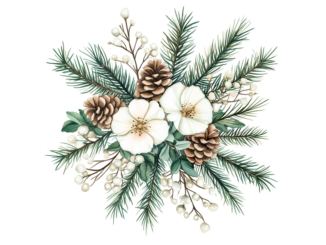 Christmas Pinecone Bouquet Watercolor Holiday Floral Home Decor Poster - Image 7