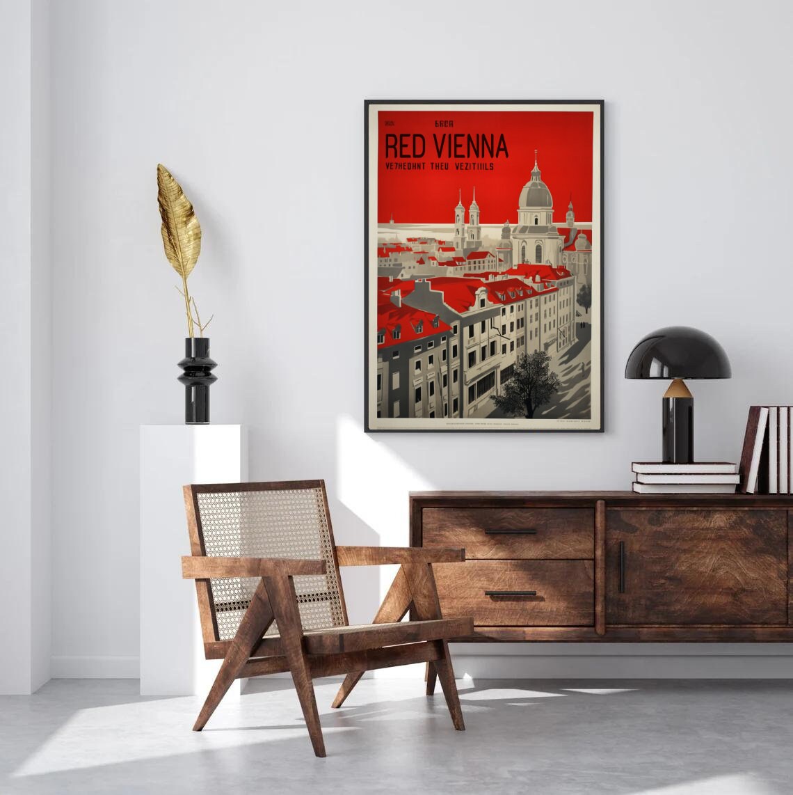 Red Vienna Vintage Travel Poster Historic Austrian City Skyline Art - Image 4