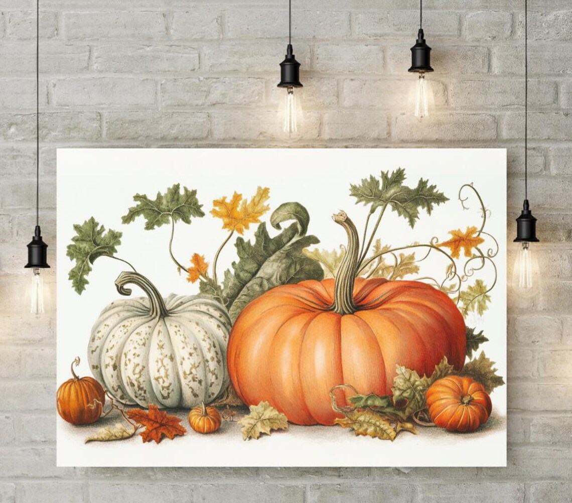 Vintage Pumpkin Botanical Illustration Autumn Harvest Art Poster - Image 4