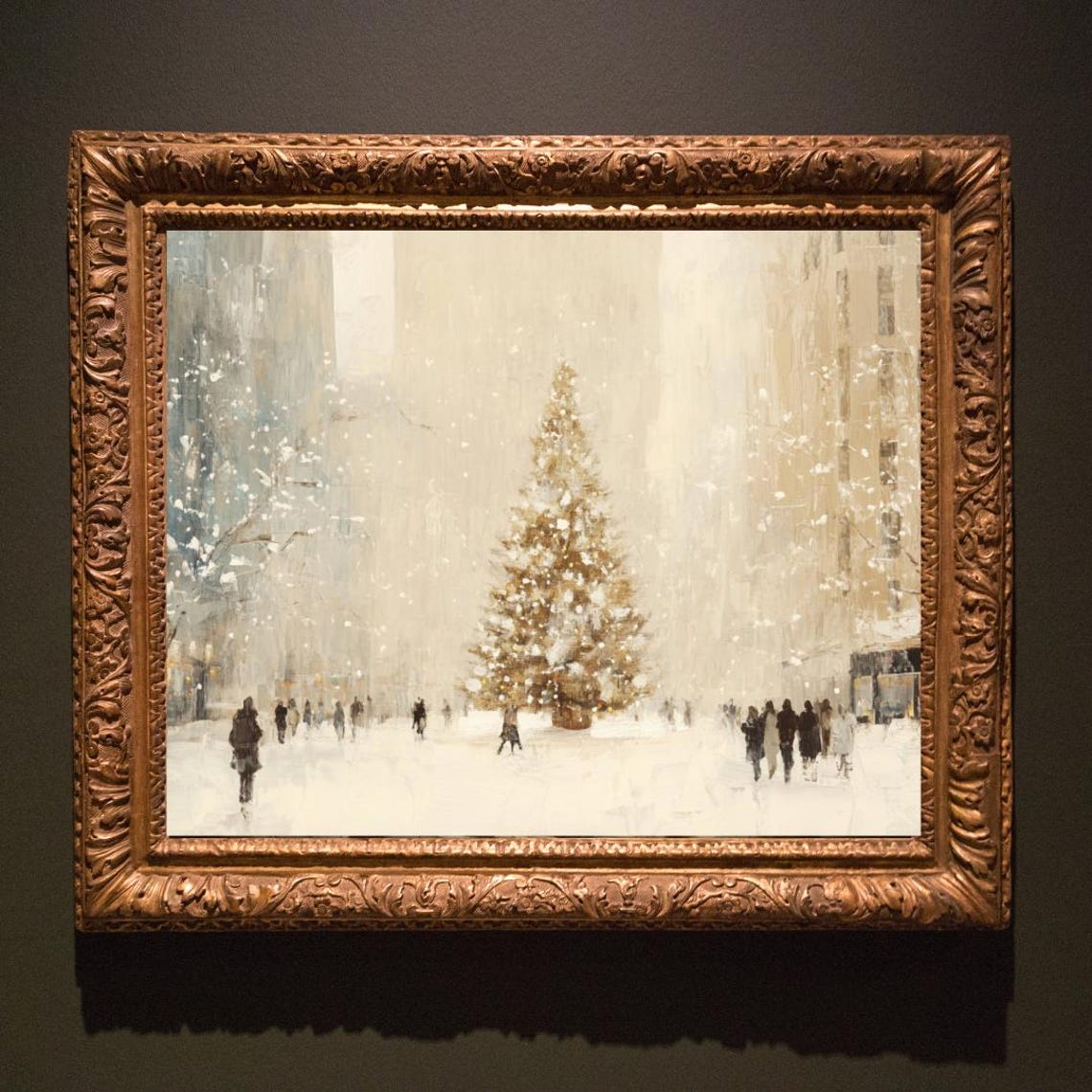 New York City Christmas Square Snowy Tree Vintage Painting Poster - Image 3