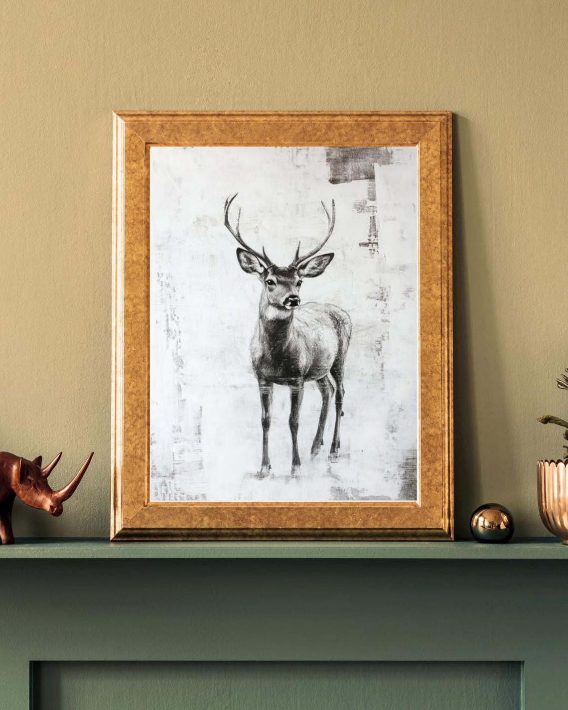 Black White Stag Deer Illustration Rustic Wildlife Sketch Art Print - Image 3