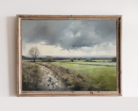 Stormy Countryside Path Dramatic Sky Rural Landscape Painting Poster