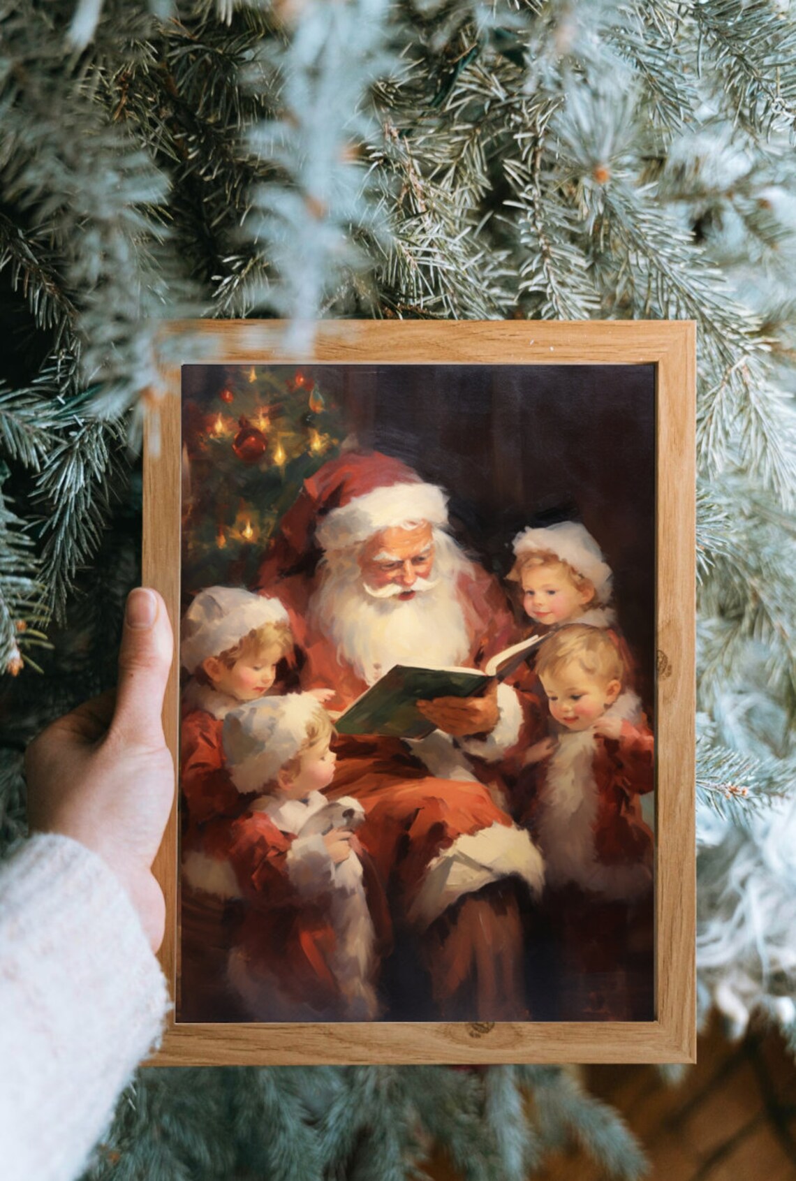 Santa Claus Reading To Children Vintage Christmas Painting Poster - Image 4