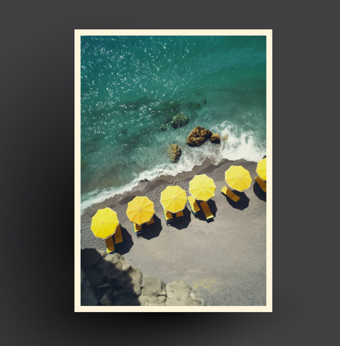 Yellow Beach Umbrellas Aerial Photography Turquoise Ocean Poster - Image 3