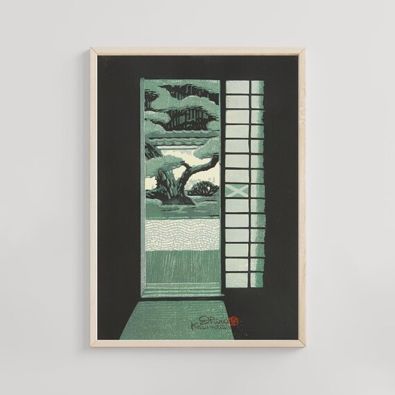 Zen Temple Garden View Through Shoji Kasamatsu Shiro Woodblock Poster