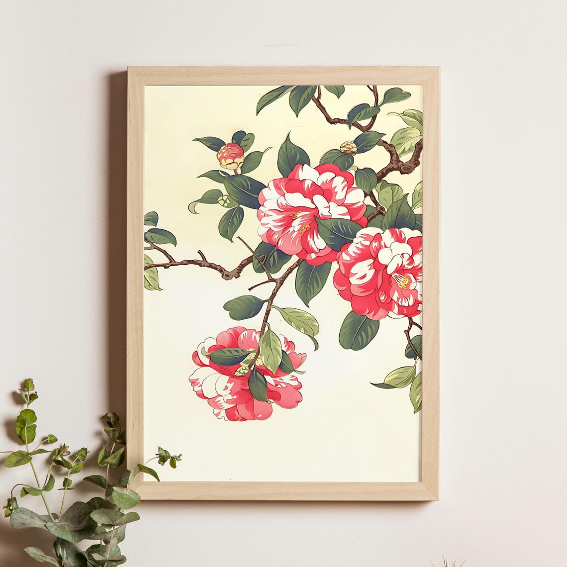 Nishimura Hodo Camellia Blossoms On Branch Botanical Flower Poster