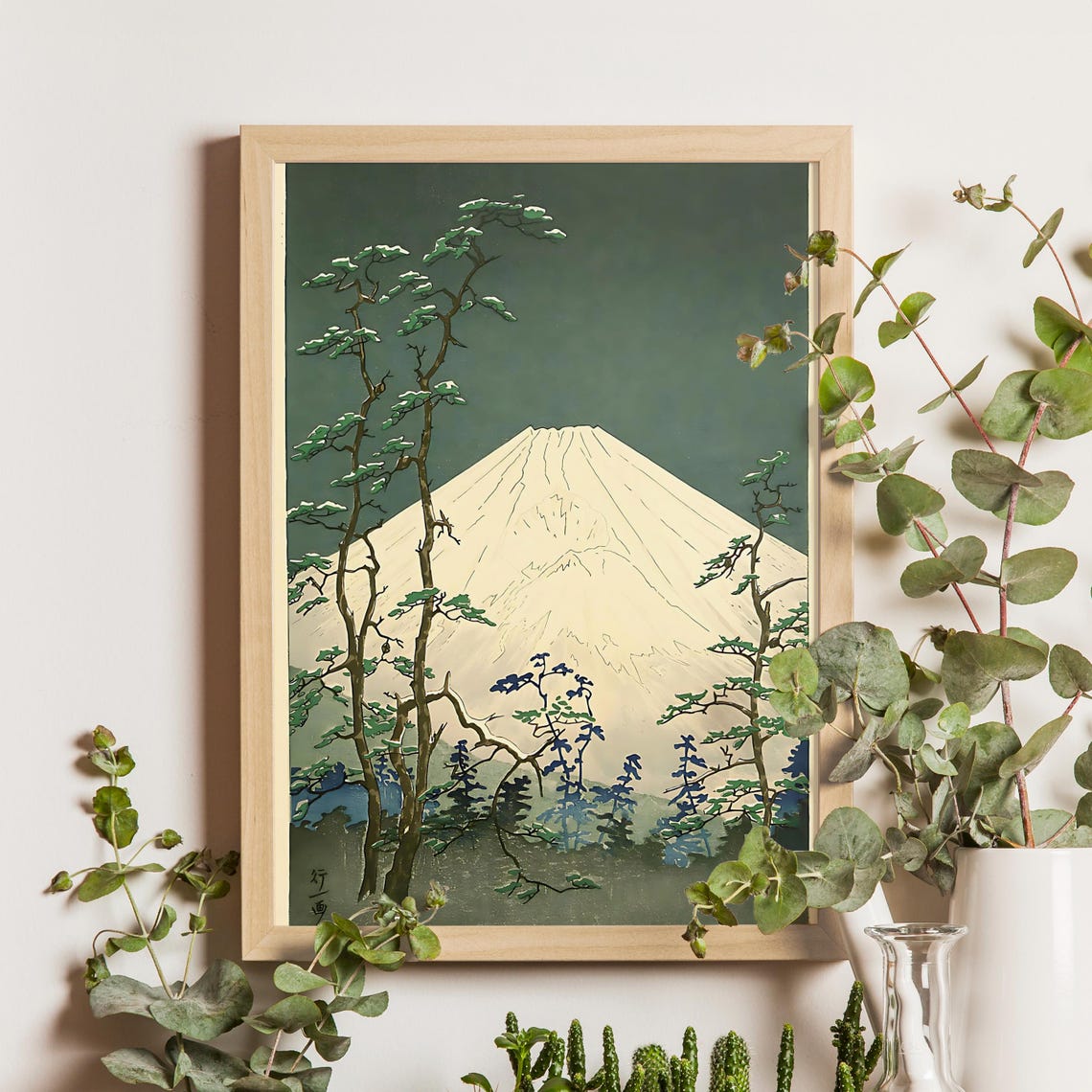 Mount Fuji From Hakone Highway Pines Dusk Woodblock Art Poster