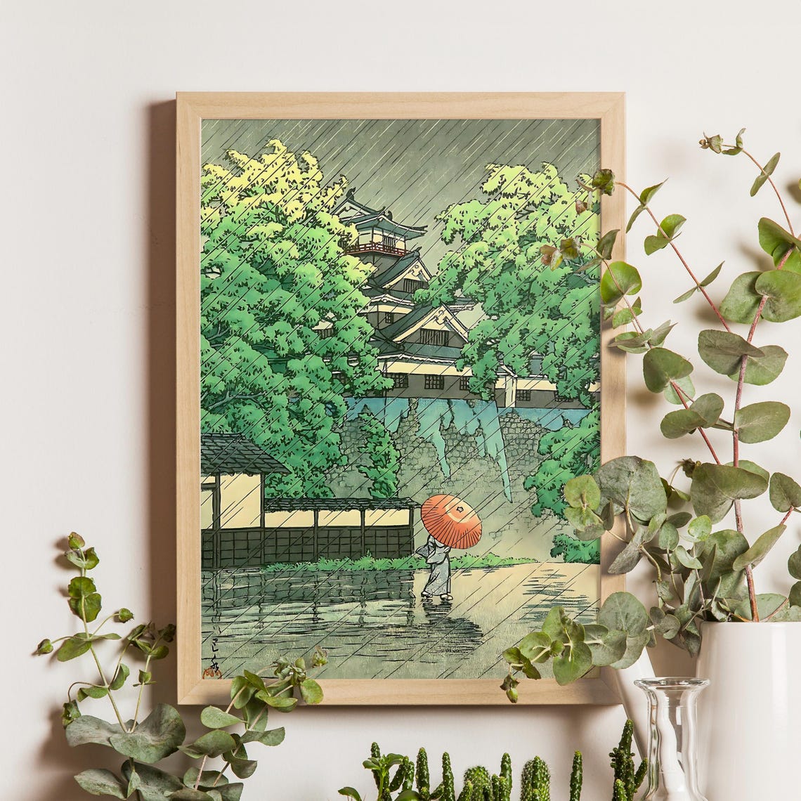 Kawase Hasui Udo Tower Kumamoto Castle 1930s Rainy Day Art Poster