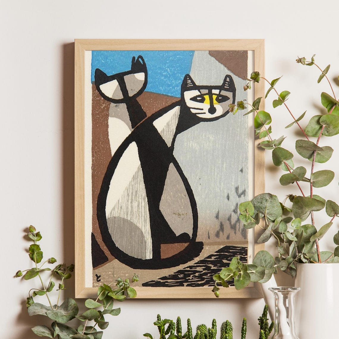 Two Cats, Inagaki Tomoo Modern Cat Art Print