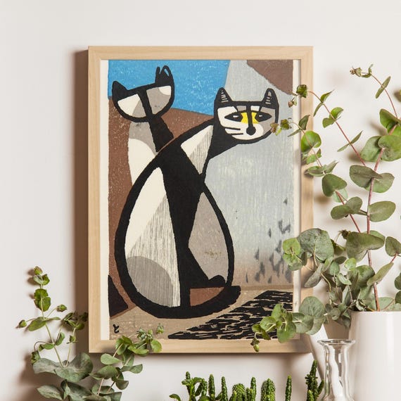 Two Cats, Inagaki Tomoo Modern Cat Art Print