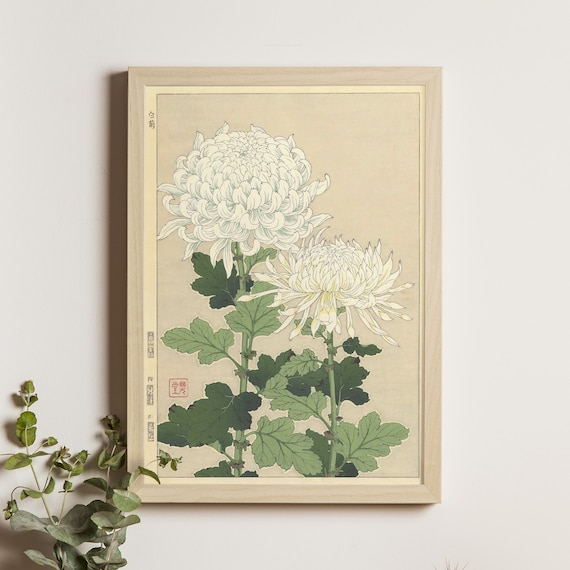 White Chrysanthemums, Japanese Ukiyo-e Art Print