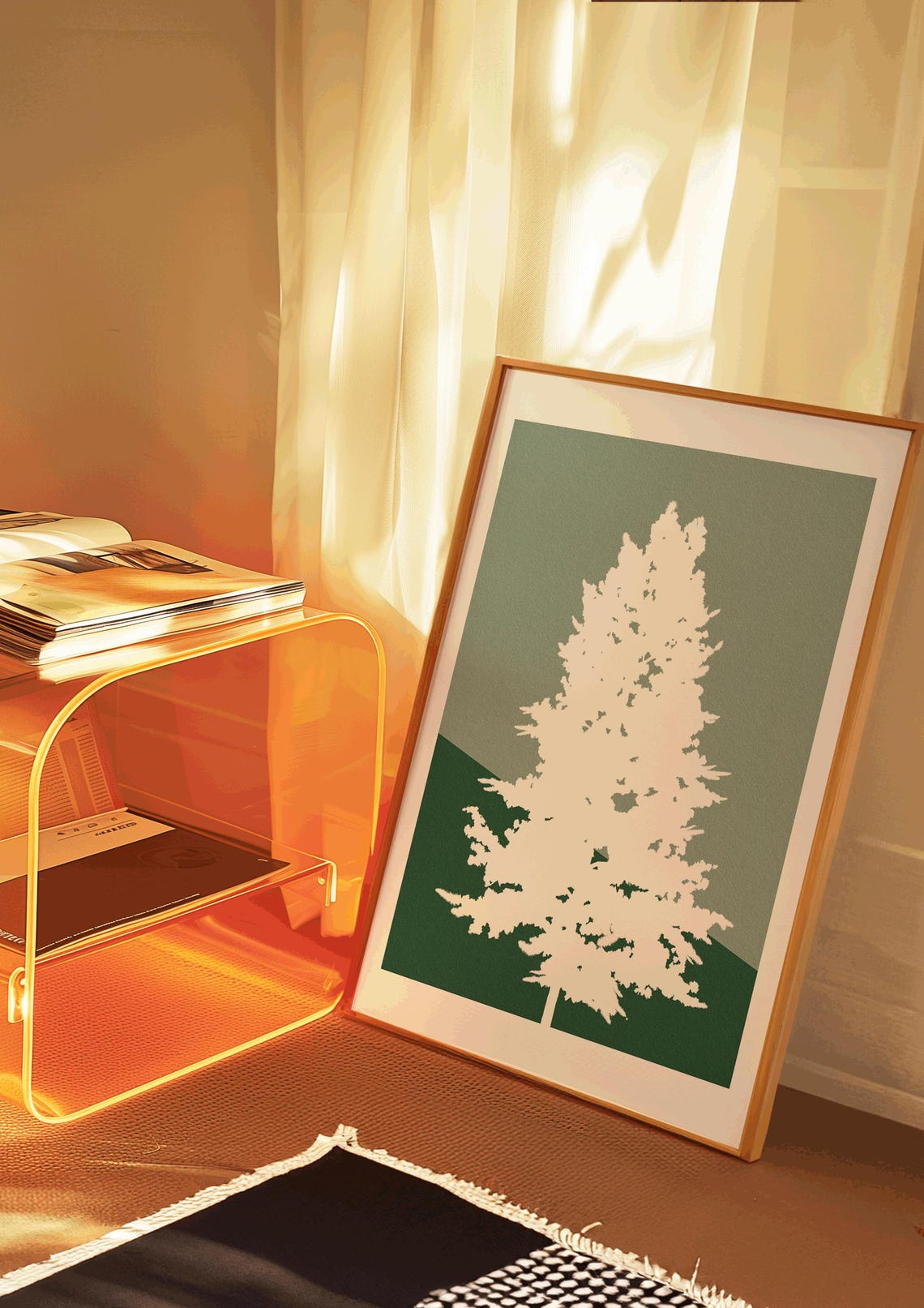 Minimalist White Pine Tree Silhouette Sage Green Winter Holiday Poster - Image 2