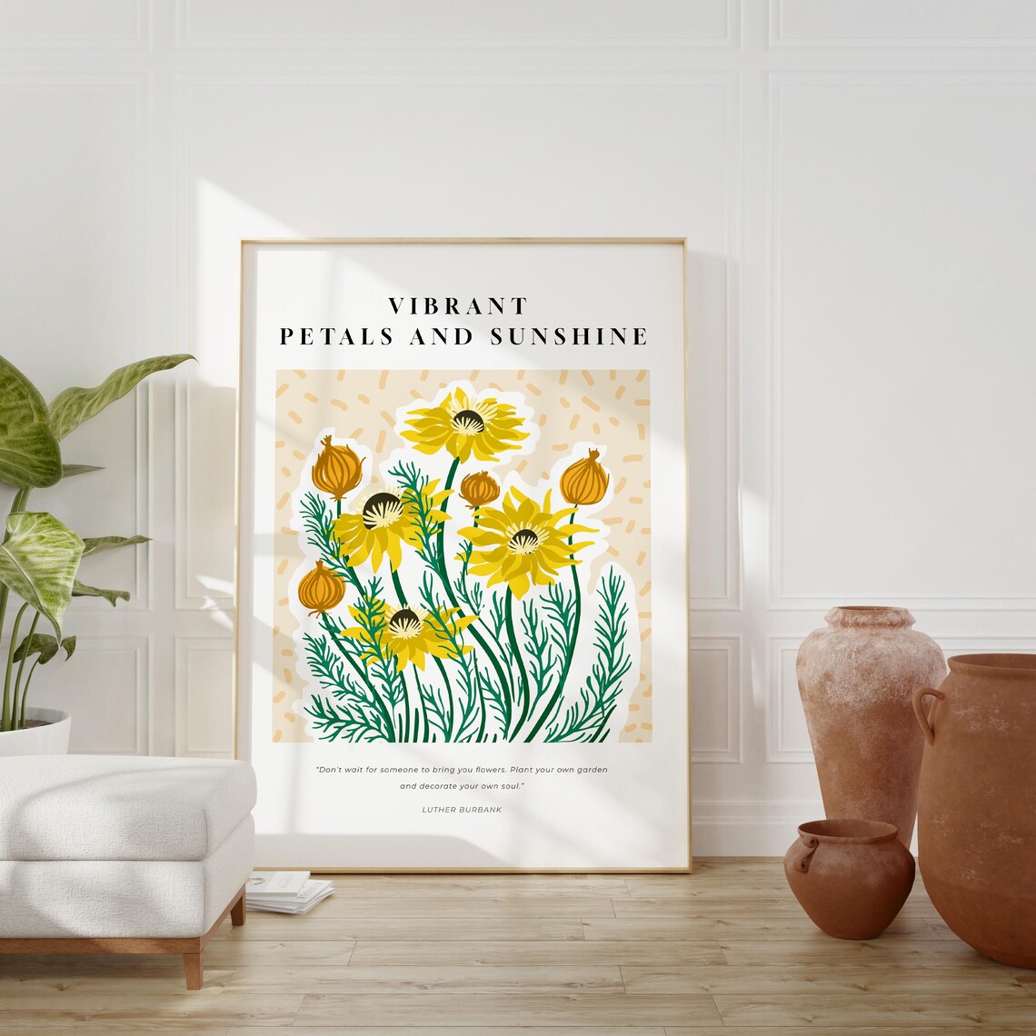 Vibrant Petals and Sunshine Yellow Daisy Quote Botanical Poster