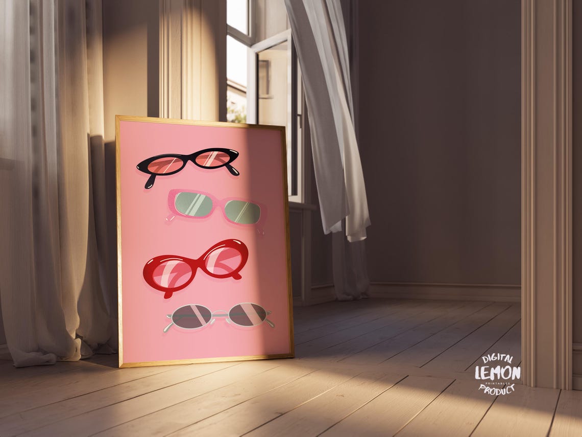 Pink Sunglasses Retro Eyewear Poster for Trendy Dorm Room Decor - Image 3