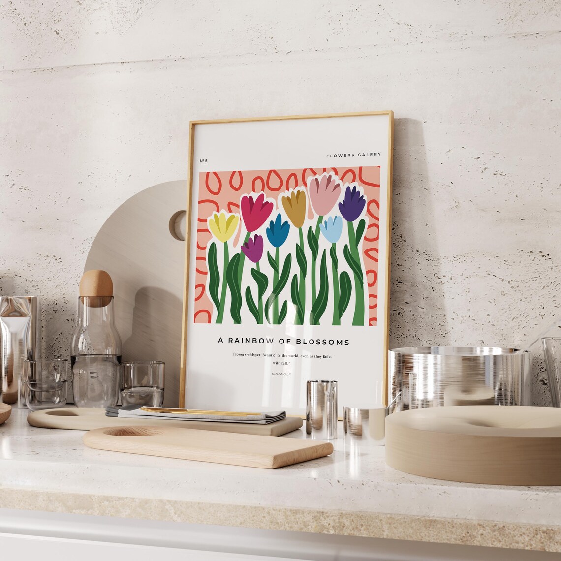 Rainbow Of Blossoms Colorful Tulips Gallery Floral Quote Poster Print - Image 2