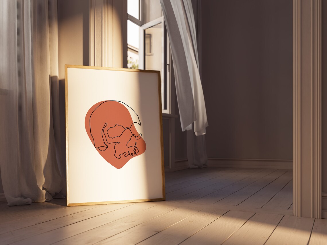 Terracotta Skull Line Art Abstract Organic Halloween Modern Boho Wall Print - Image 3