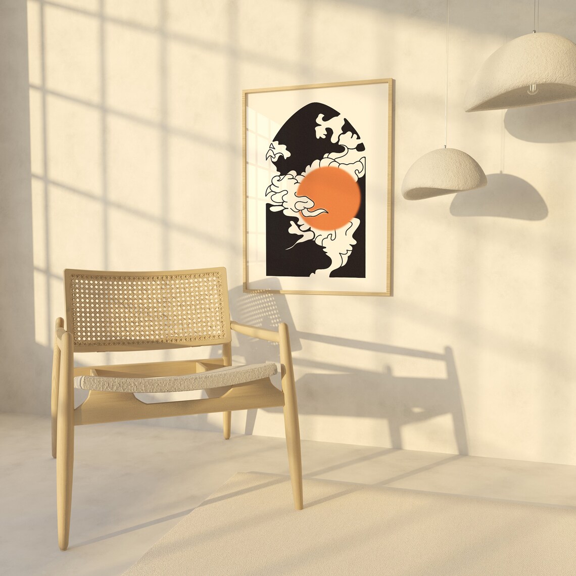 Black Orange Sun Abstract Japanese Wave Minimalist Art Poster - Image 4