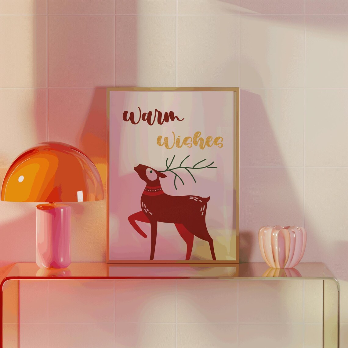 Warm Wishes Red Reindeer Holiday Greeting Festive Christmas Wall Art - Image 3