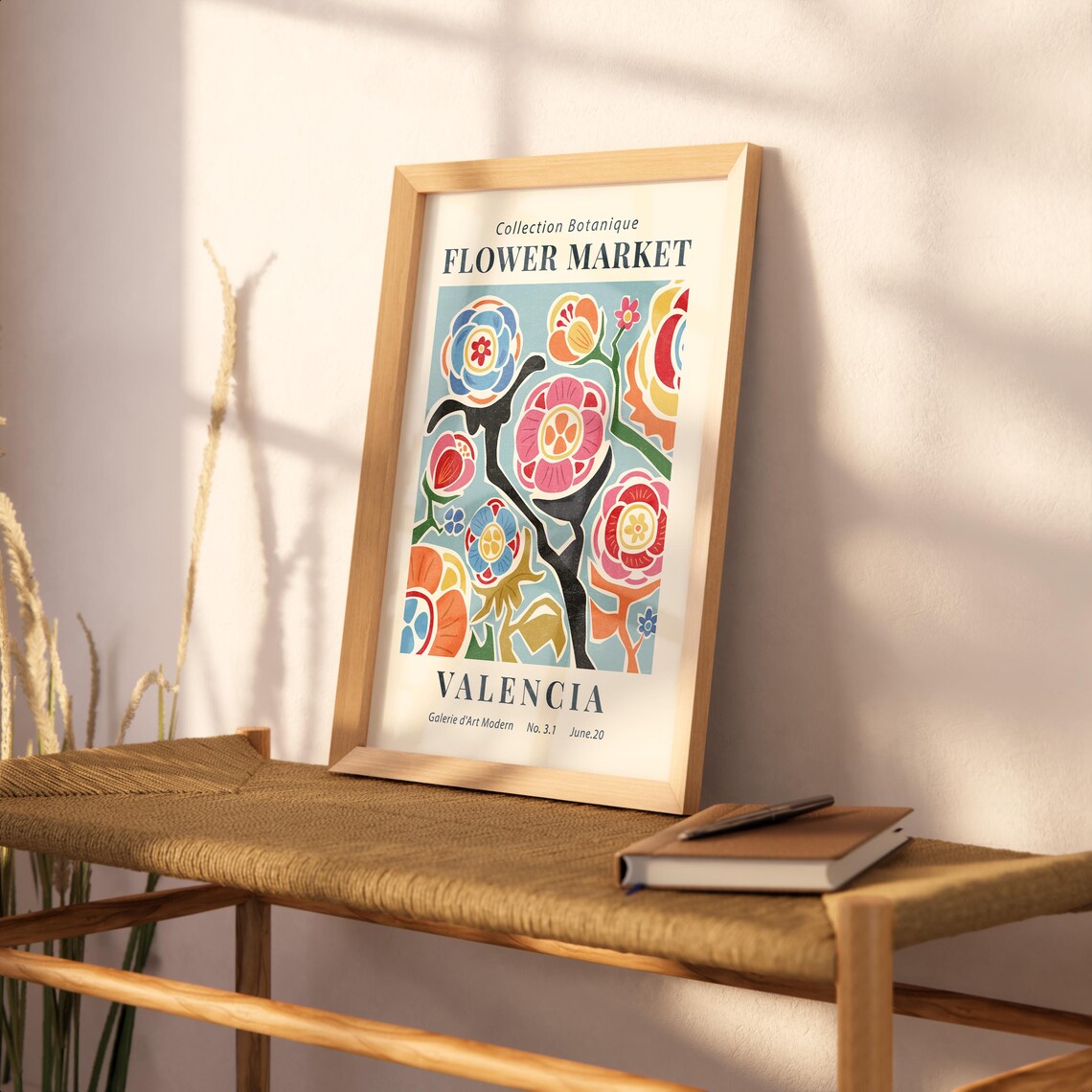 Flower Market Valencia Bold Botanical Blooms Blue Vintage Art Poster - Image 3