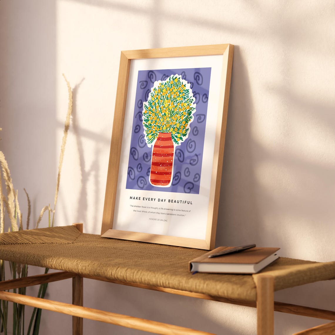 Make Every Day Beautiful Yellow Flowers Red Vase Purple Quote Poster - Image 2