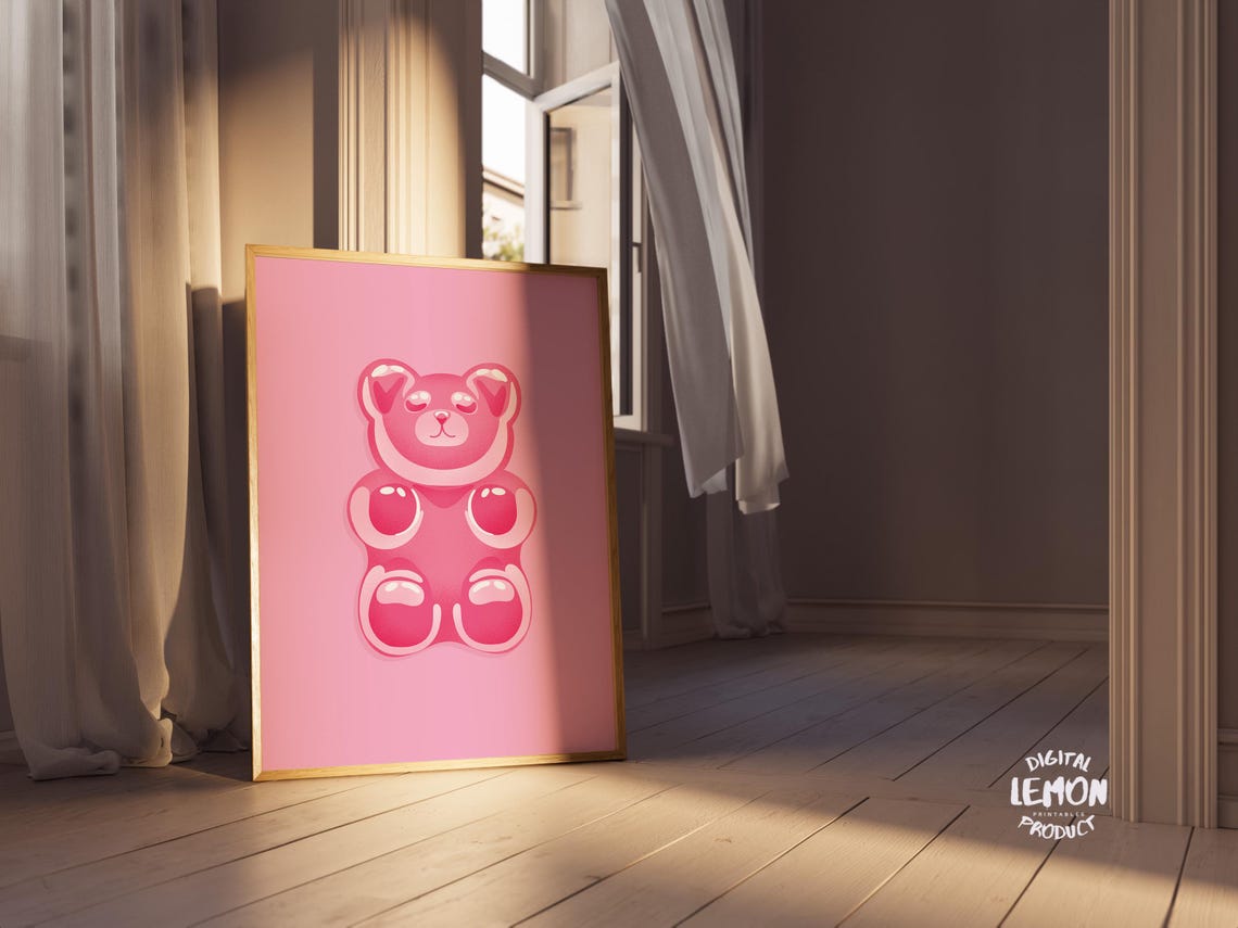 Pink Gummy Bear Wall Art Cute Poster Candy Artwork Fun Modern Decor For Kids Room Or Dorm - Image 2